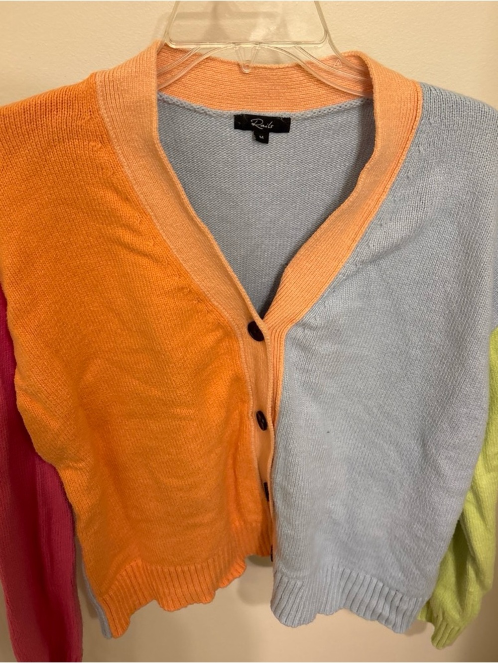 RAILS Colorblock Orange & Light Blue Button-Up Sweater